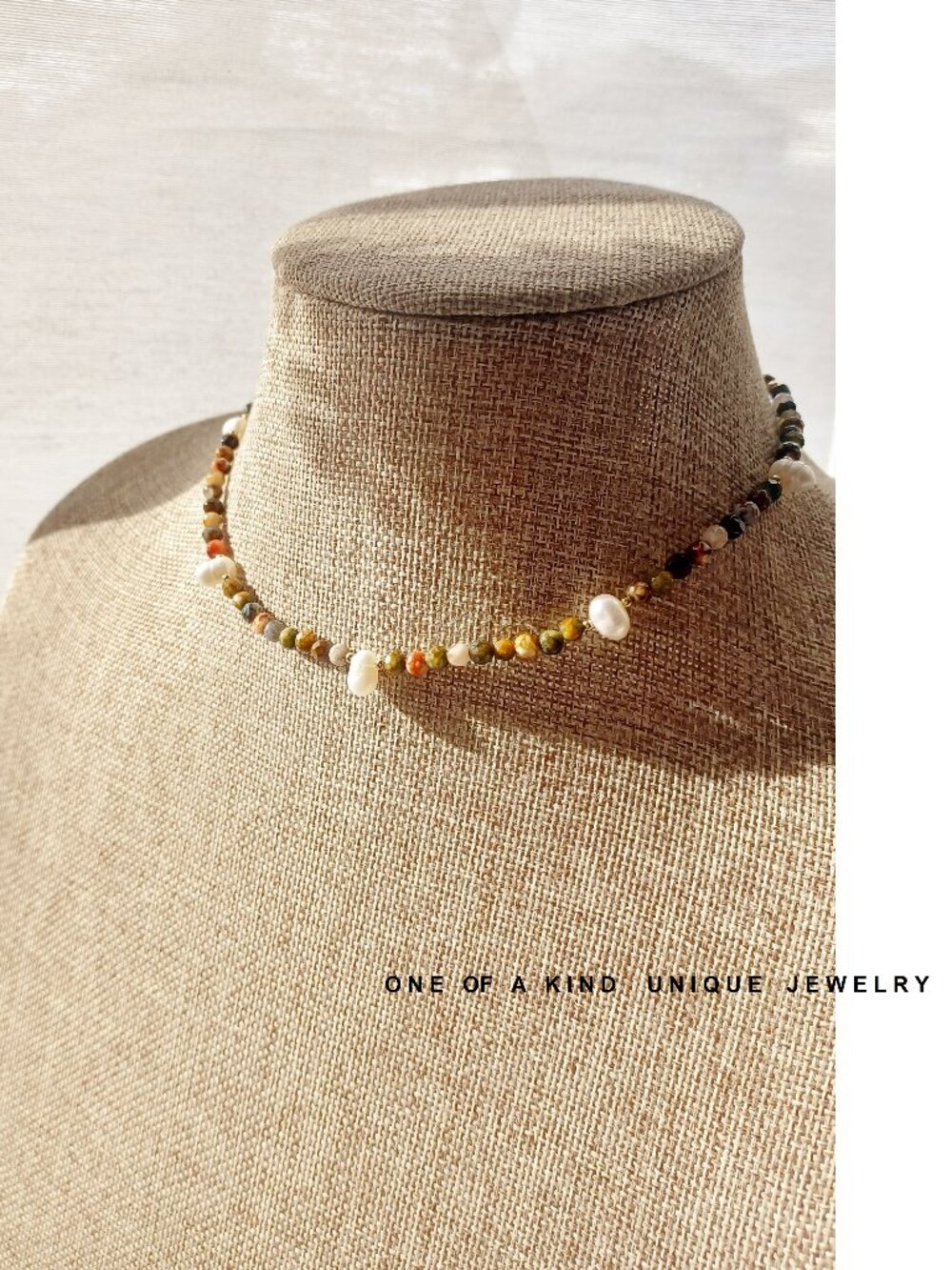 New fire agate with freshwater pearl and 14k gold filled necklace